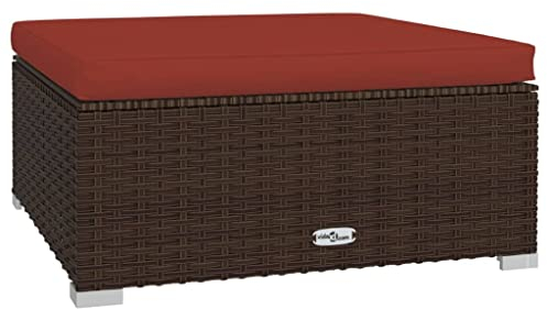 vidaXL Gartenhocker mit Kissen Fußhocker Sitzhocker Beistellhocker Hocker Fußschemel Ottomane Gartenmöbel Braun 70x70x30cm Poly Rattan
