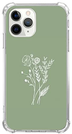 Sage Green Flower Case Compatible with iPhone 11 Pro, Minimalist Artsy Aesthetic Botanical Case for iPhone 11 Pro, Trendy Unique Design TPU Bumper Cover Case
