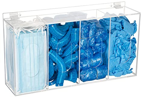 SEANADO Haarnetz & Schuhüberzugspender, Einwegmaske, Acryl, Aufbewahrung, 4 Behälter, Kunststoff-Handschuhfach-Halter, transparent, stehend/Wandhalterung, Organisationswerkzeug, für Labor, Küche und