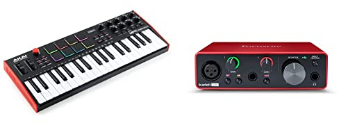 AKAI Professional MPK Mini Plus - 37 Key USB MIDI Keyboard Controller with 8 MPC Pads, Sequencer, MIDI/CV/Gate I/O, and Music Production Software & Focusrite Scarlett Solo 3rd Gen USB Audio Interface