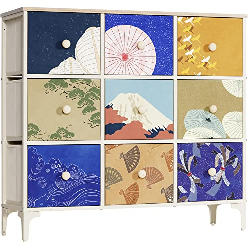 LYNCOHOME Chest of Drawers Bedroom Furniture, Fabric Storage Unit with 9 Drawers, Large Storage Organiser for Hallway, Living room, Kid's room, Closet, Office.
