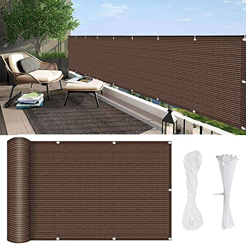 YUANZHI Balkon Sichtschutz Balkonverkleidung 80 x 950 cm Windschutz Staubschutz Sonnenschutz Balkonbespannung mit Ösen und Kabelbinder für Garten, Balkon Terrasse, Braun