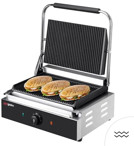 GGM Gastro | KGJ442 | Kontaktgrill/Hamburger Grill - 2,2 kW - oben & unten Gerillt - Grillfläche: 345x235mm