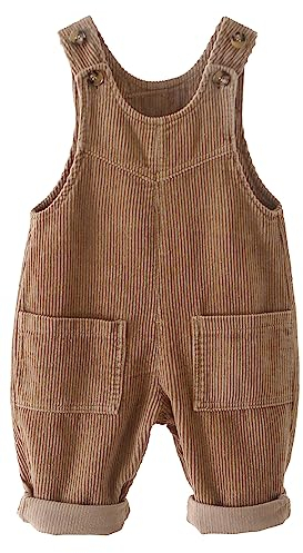 Panegy Salopette per neonati, in tinta unita, con bretelle, morbide, retrò, con bottoni, bavaglini monoblocco, per neonati, per primavera, autunno, Stile1/Marrone, 12-18 mesi