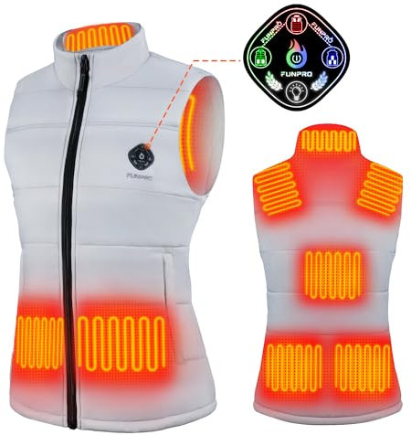 FUNPRO Women's Lightweight Heated Vest Smart Heating Vest Lights-out Design, Heated Jackets for Women, Battery Not Included, White, XXL