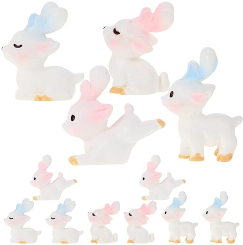 HOMSFOU Mini-Rentier-Statue 12 Stück Cartoon-Geweih Hirsch Liegend Elch Figur Weihnachten Tier-Kuchenaufsatz Laufender Hirsch Modell Desktop Dekorative Ornamente