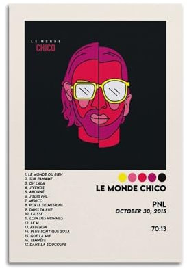 klouds PNL Poster Le Monde Chico, Album-Poster, dekoratives Gemälde, Leinwand, Schlafzimmer, Kunst, Wohnzimmer, Dekoration, modern, ästhetisch, 50 x 75 cm, ungerahmt