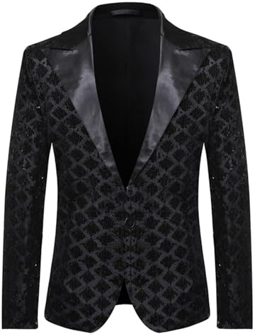 Dola22g Herren-Smoking-Frack mit Pailletten, Dinner-Party, Hochzeit, Blazer, Show-Kleid, Schwarz , S