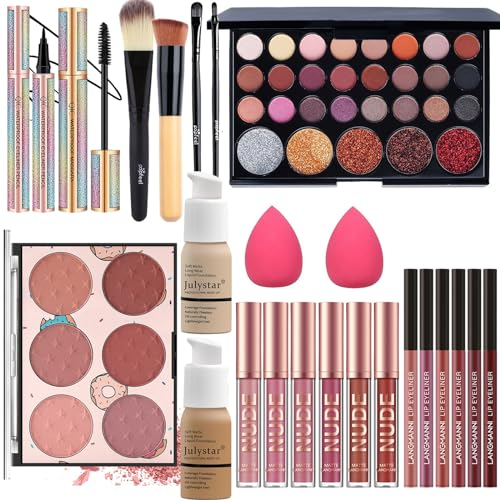 Joyeee Set di Trucchi Completo, Kit trucchi Donna Adolescenti Ragazza, Make up Set Regalo con Palette di ombretti Rossetto Lipliner Mascara Blush Fondotinta Eyeliner Pennello