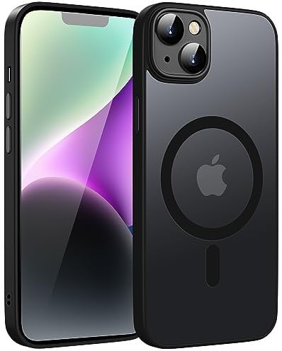 KPPIT for iPhone 14 Plus case Compatible with MagSafe,Translucent Matte Back Camera Lens Full Protect Slim Shockproof Phone Cover,Magnetic Case for iPhone 14 Plus 6.7,Black