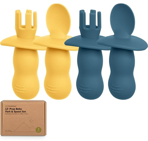 KeaBabies 4-Pack Silikon Baby Löffel und Baby Gabel Set - Baby Löffel Selber Essen, BLW Zubehör Baby 6-12 Monate, Babygeführte Entwöhnung Baby Besteck, Kindertraining Babylöffel (Valiant)