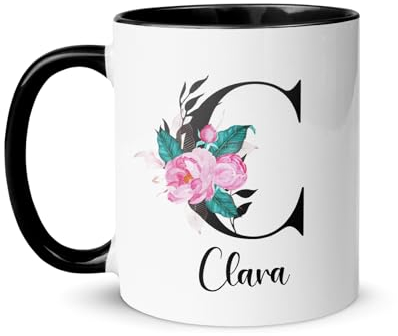 Kembilove Tazas de cafe - Taza personalizada con nombre - Tazas originales para regalar - Taza de cerámica 350ML personalizada con tu nombre e inicial - Regalos para amigas (Diseño 2)