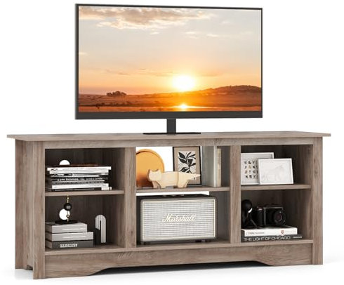 Multigot TV Cabinet for TVs up to 65”, Wooden TV Stand Media Entertainment Center with Adjustable Shelves & Cable Management, Living Room Bedroom TV Unit Console Table for 18” Fireplace (Grey)