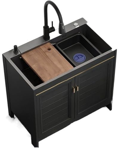 Fregadero de Cocina Comercial Exterior Jardin Fregadero Industriales con gabinete, Mueble De Cocina Bajo Con Fregadero, Fregadero de Acero Inoxidable Independiente,75x45x80cm