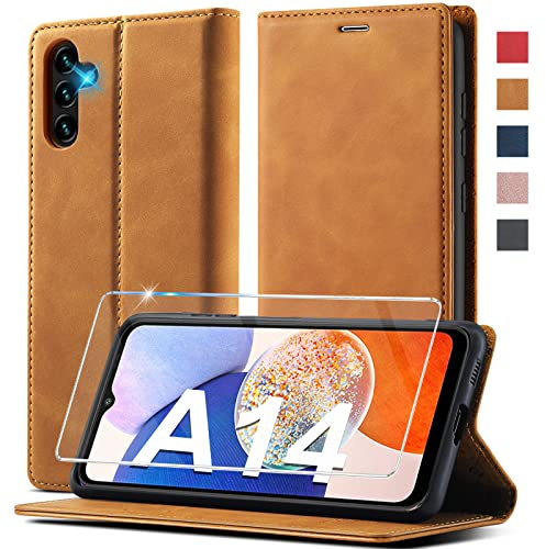 Ailicici Handyhülle für Samsung Galaxy A14 5G/4G Hülle Leder, Mit Schutzfolie, Brieftasche Schutzhülle für Samsung A14 Hülle Stoßfest Case Flip Wallet Leder Klappbar für Samsung Galaxy A14 Hülle