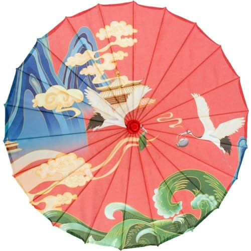 Zghhc Handmade Oiled Parasol, 32in Chinese Art Classical Dance Umbrella Japanese Geisha Oiled Paper Umbrella for Photography Dance Performance