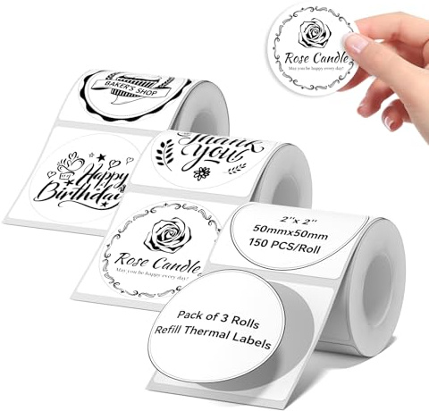 3 Rollen runde weiße Etiketten für NIIMBOT B1 B21 B3S K3 Etikettenhersteller, 50 x 50 mm, Lebensmitteletiketten für Gläser, personalisierbare, bearbeitbare Etiketten für Zuhause/Schule/Büro