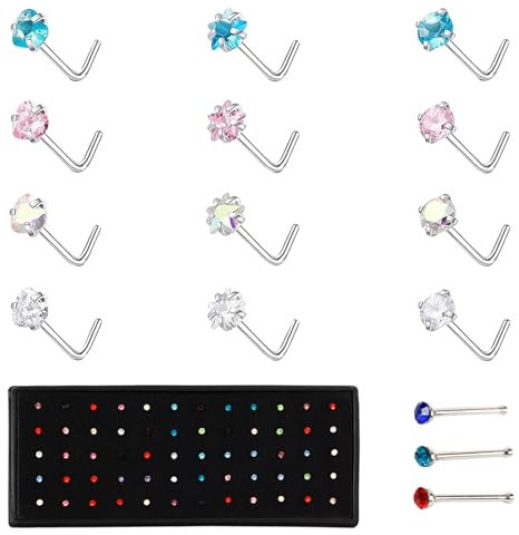 JSTHHTT 72 Stück Nasenpiercing Stecker, L-Form Herz Form Nasenstecker, Piercing Set, Nostril Piercing Damen, für Damen Herren