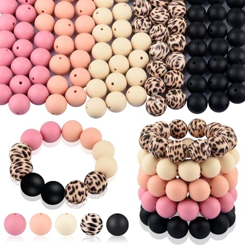 ASTARON 100 Perline in Silicone 15mm per Creazione Portachiavi, Bracciali, Penne - Rosa e Nero - Rotonde per Artigianato e Gioielli