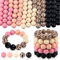 ASTARON 100 Stück 15 mm Silikonperlen zur Schlüsselanhängerherstellung, rosa-schwarze Silikonperlen, runde Perlen in großen Mengen für Armbänder, Stifte, Basteln, Schmuckherstellung