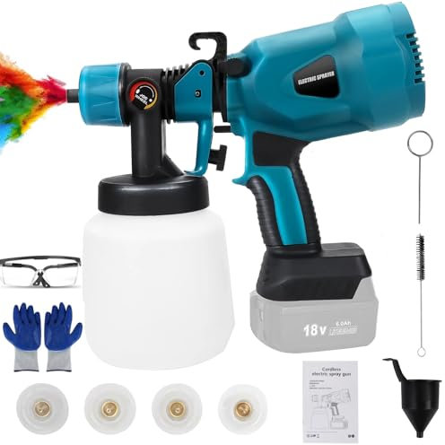 Cordless Paint Sprayer for Makita 18V Battery, Brushless Motor, 300W HVLP Paint Sprayer Gun, 4 Nozzles, 3 Spray Patterns for Home Interior & Exterior, Fence Walls Painting (NO BATTERY)