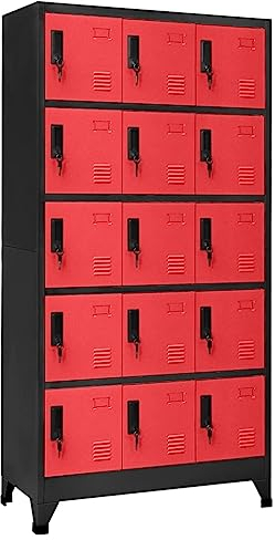 Willood Schließfachschrank Anthrazit und Rot 90x40x180 cm Stahl Mit 15 Schließfächern