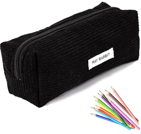 Federmäppchen Mädchen,Teenager Etui Schule,Schlamppermäppchen Cord,Studium Must Haves Stifte Mäppchen Aesthetic,Portable Federtasche Erwachsene,Pencil Case Aesthetic,Mäpchen für Schulsachen (Schwarz)