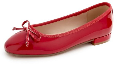 Feversole Women's Square Toe Fashion Flat,Punta Quadrata Tacco Basso Slip On Flats in Pelle vegana Verniciata Rossa 40 EU