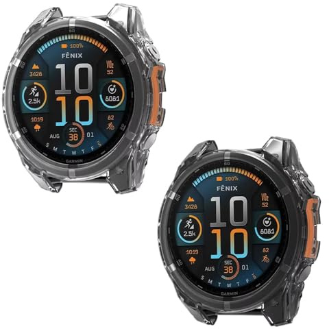SEIAIYG Hülle Kompatibel mit Garmin Fenix 8 47mm, [2 Stück] Weiche TPU Stoßfeste Schutzhülle für Uhrenlünette - Schwarz + Transparent