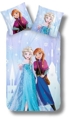 MTOnlinehandel Bettwäsche 135x200, Frozen Kinderbettwäsche Mädchenbettwäsche Eiskönigin Snowflake Prinzessin, 100% Baumwolle, 1x Kissenbezug 80x80 + Bettbezug 135x200 (Anna & ELSA)