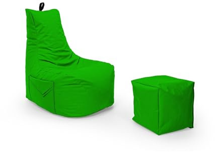 Nadimaideal Gamer Sitzsack Komfort XL - XXL für Kinder, Teenager & Erwachsene | Indoor & Outdoor | Sitzsack Gaming | Füllung EPS Perlen (Grün, Sitzsack XL mit Hocker)