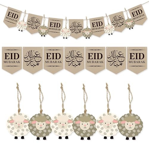 Bannière Aïd Munarak - Guirlande Aïd Mubarak - Pendentif mouton - Drkorations - Bannière Ramadan - Guirlande suspendue pour la Umra musulmane Mubarak Al Fitr - Décoration de fête