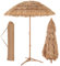 GOPLUS 2M Parasol Paille Inclinable avec Base Pliable, Parasol Plage Hawaïen Tropical 8 Baleines avec Sac de Transport, Parasol de Jardin Extérieur pour Terrasse Balcon Patio