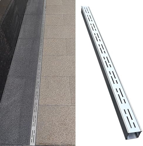 Schmaler Kanalablauf, 1 2 4 6 8 Zoll breit, 39,4 Zoll Außengrabenentwässerungsset für Hof/Beton/Pavillon, unterirdisches Abwasserrohr mit Edelstahlplatte (Silber, 15 x 4 cm) (Silber 5 x 5 cm)
