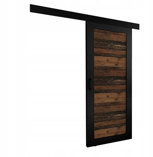 KIER FURNITURE Schiebetür Komplettset - Tür mit Laufschiene - Schiebetürsystem - Raumspartür - Innentüren - Sliding Door Set - Links & Rechts - Schwarz & Old Style - Breite 106 cm