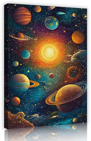 TOANGWALL Star Trek sur le thème de la peinture sur toile impression Galaxie solaire planète colorée fond vaisseau spatial image Wall Art pour décor de bureau 70x100cm Cadre intérieur