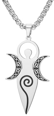EUEAVAN Keltische Göttin der Fruchtbarkeit Halskette Spiralförmiger Dreifach-Mond-Göttinnen-Anhänger Heidnisches Wicca-Magie-Amulett Religiöser Schmuck Geschenk für Frauen Mutter