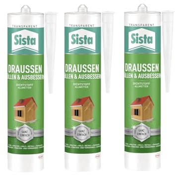 Sista Draußen, Kartusche, transparent, 3x 280ml | Wetterbeständiges Silikon für außen – elastische, schimmelresistente Fugenversiegelung für Haus & Garten