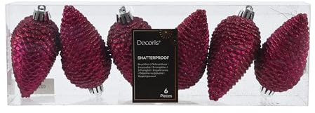 Kaemingk Christbaumschmuck Zapfen 8cm Kunststoff 6 Stück - bruchsicher & mit Glitzer - Christbaumkugeln Weihnachtsbaumkugeln - Weihnachtsbaumschmuck - Festlich Rosa