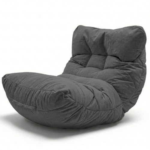 Aiire Pouf Poltrona Sacco di Design - Puff per Sedersi in Cotone con Imbottitura Inclusa - Bean Bag Chair per Salotto, Camera da Letto o Lettura - Pouffe Moderno Grigio Scuro