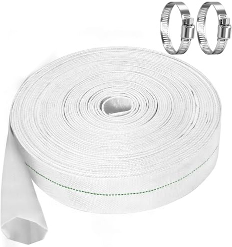 Bubuny Tuyau Refoulement 1 1/4 Plat 32mm 20m avec Clips, Tuyau Flexible en Textile pour Pompes Submersibles, Pompes à Eau Sale, Bassin, Jardin, Irrigation, Piscine et Puisard