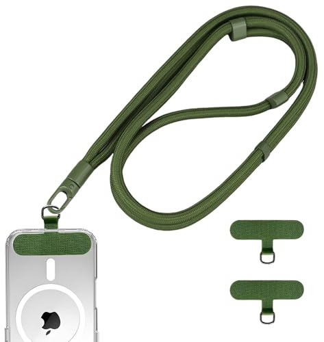 Anfire Handykette Universal für alle Smartphones,Moevn Anti Verlust handyband zum umhängen mit 2 Stück Ultradünnem Patch,Kordel Kette für Outdoor, Reise, Einstellbar und Abnehmbar,Dunkelgrün