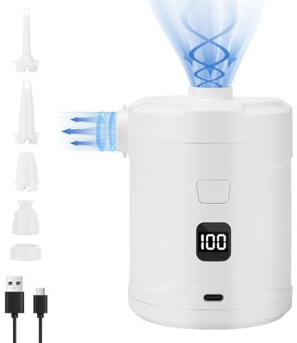 Portable Air Pump for Inflatables: Type-C Rechargeable Battery Lightwight Ultra-Fast Inflate Deflate Electric Air Pumps 5 Nozzles Ultra-Mini Vacuum Pump for Sleeping Pads, Pool Toys, Floats