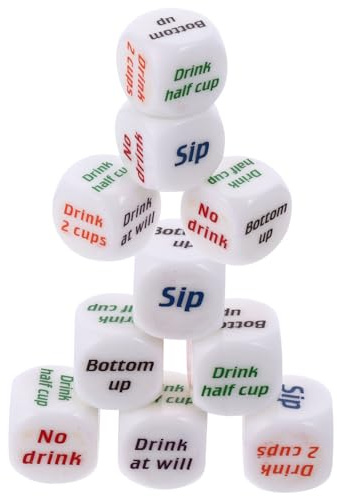 HOMSFOU 10 Stück Acryl Trinkwürfel für Party Trinkspiel mit 6 Spielmöglichkeiten Handpoliert Weiß Abgerundet Unterhaltsame Würfel für Erwachsene und Clubspiele