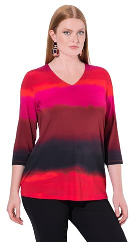 Ulla Popken Damenmode 843426 Kurzärmliges T-Shirt in Übergröße, kurviges Aquarell-Streifen, 3/4-Ärmel, Slinky Tee