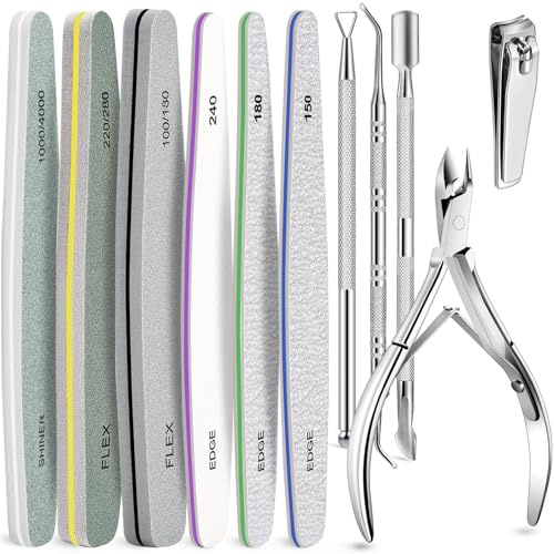 TsMADDTs Kit di strumenti per la cura delle unghie con tagliacuticole, spingi cuticole, lime per unghie e blocchi tamponi, limette per lime, preparazione unghie per manicure e pedicure per donne