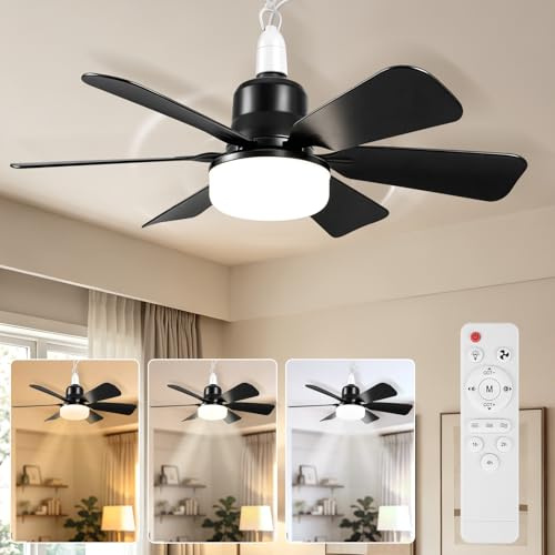 Ceiling Fans with Lights, E27 Silent Ceiling Fan Light Ø20.5 inch/53 cm with Remote Control, 6 Blades, Timer, 3 Speeds & Color Switching Detachable for Bedroom, Living Room, Kitchen, Bathroom, Garage