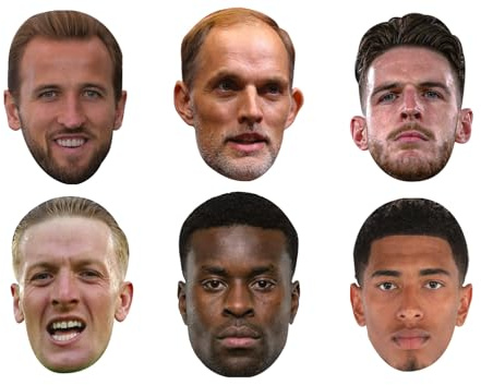 FoxyPrinting England World Cup Face Mask Pack – 6 England Football Star Masks – Funny Fancy Dress Accessories for Parties, Match Days, Tournaments, Birthdays & Photo Booth Props