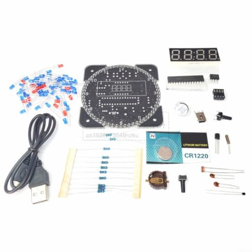 Micpointik DIY Elektronischer Uhr Bausatz mit Rotierender LED Anzeige DS1302 Chip Temperatur Lichtsteuerung Wecker für Elektronik Lernen und Praxis 5V SCM Platinen Kit(green)