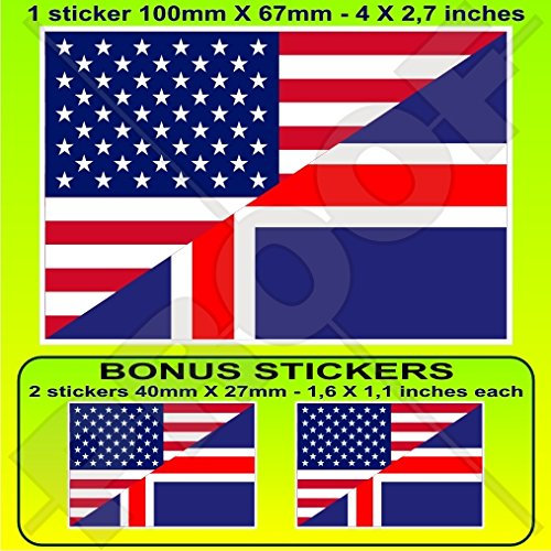 Vinyl-Aufkleber, USA, USA, USA, Island, amerikanisch-isländische Flagge, 100 mm, 1 + 2 Bonus